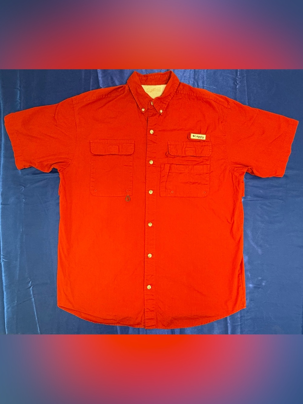 Columbia PFG Men's Large Red Short-Sleeve Button-Down Vented Fishing Shirt
